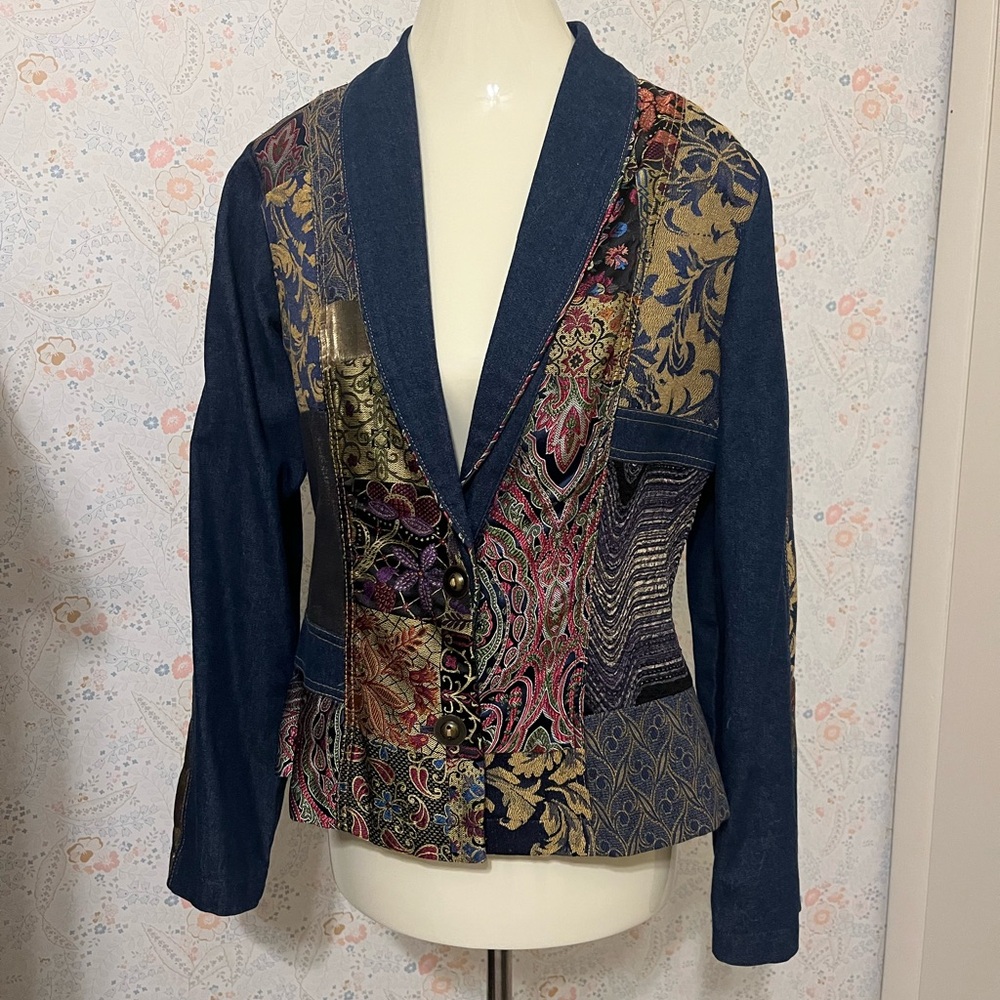 Elegant Multicolor Patchwork Denim Blazer